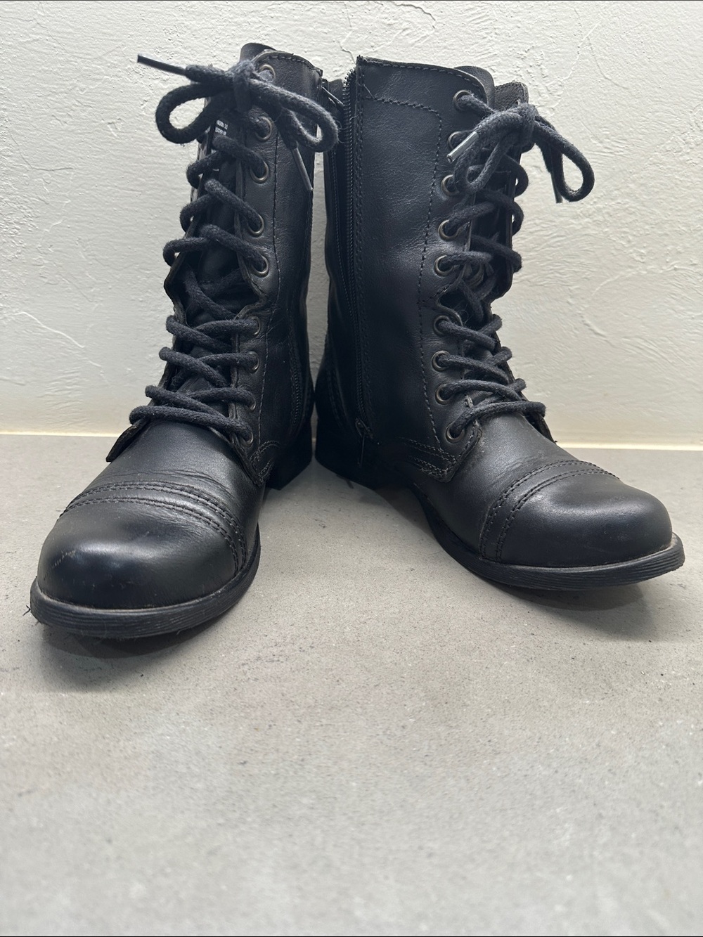 Steve Madden Black Lace-Up Combat Boots with Side Zip Detail
